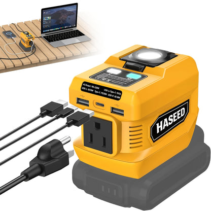 HASEED 220W Portable Battery Power Inverter Compatible With De-Walt 20V Battery | Convert Battery Power To AC Anywhere - Camping, Travel & Emergency Backup