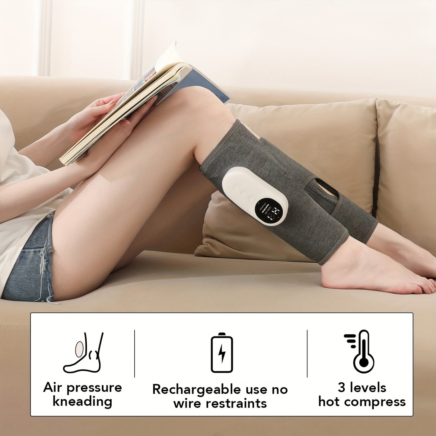Rechargeable Electric Leg Massager, a Calf Air Pressure Massager That Automatically Kneads The Thighs And Calves.