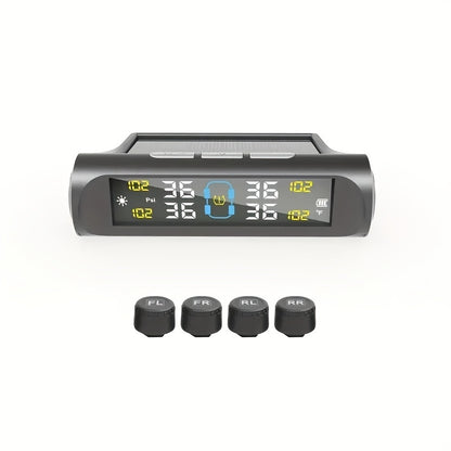 Tire Pressure Monitoring System, TPMS with Solar Charging And USB Charging, 5 Alarm Modes, Real Time Monitoring Pressure And Temperature, Auto And Color Display Screens, Suitable for 4 Wheeled Vehicles