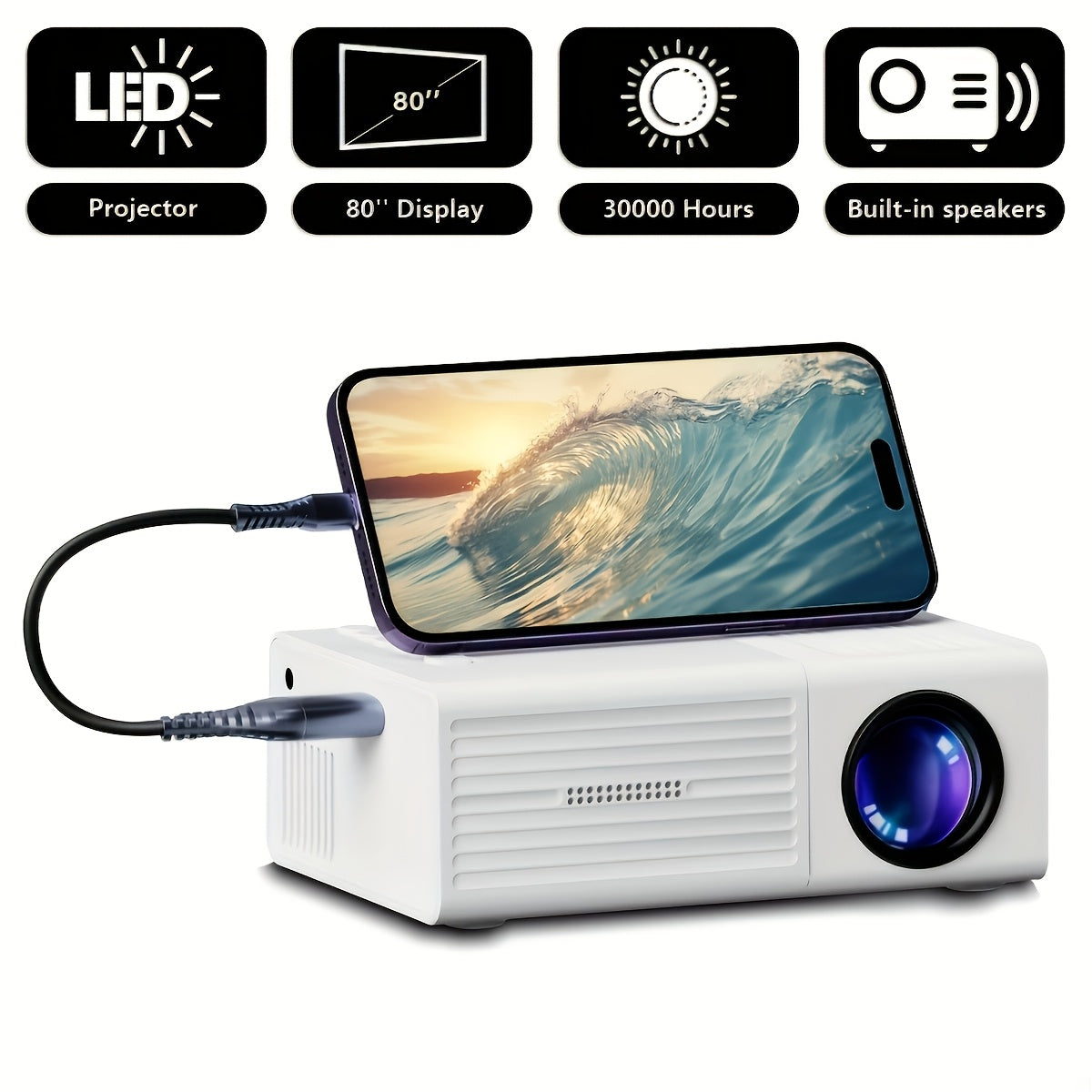 Mini Portable Projector Portable Video Projector with Full HD 4K Support, 720P Local, Smart Tv-Like LCD Display, Compatible with Smartphones/Tablets/Laptops, USB, for Theater, Gaming, Movies