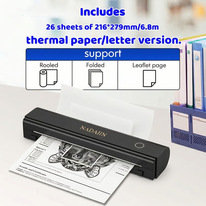 N80 Portable Inkless Thermal Printer, Wireless Wireless Mobile Printer Supports 8.5X11 US Letter A4 Thermal Paper, Compatible with Phone And Laptop for Home Office School Travel