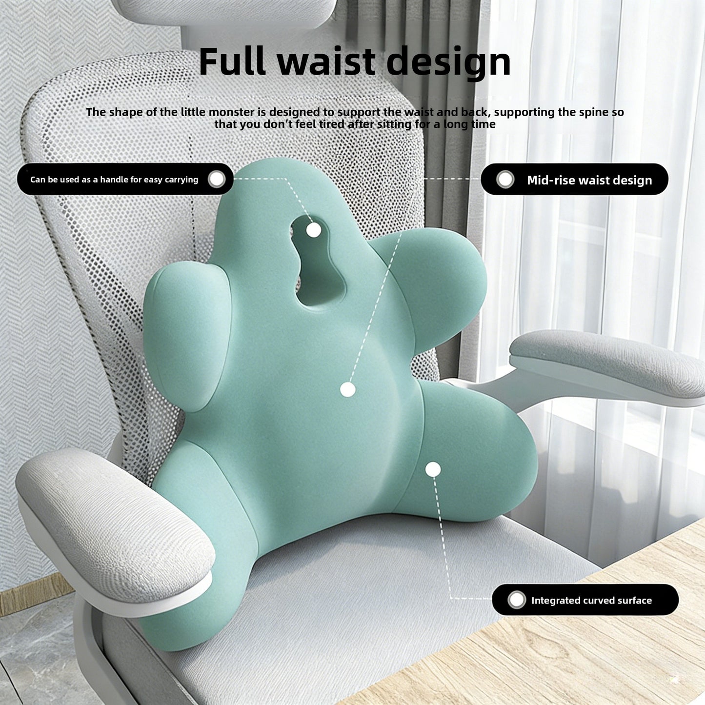 Ergonomic Memory Foam Waist Support Cushion, Breathable Lumbar Back Pillow, Fatigue Relief Back Pad for Office Chair, Home And Desk Long Sitting Use