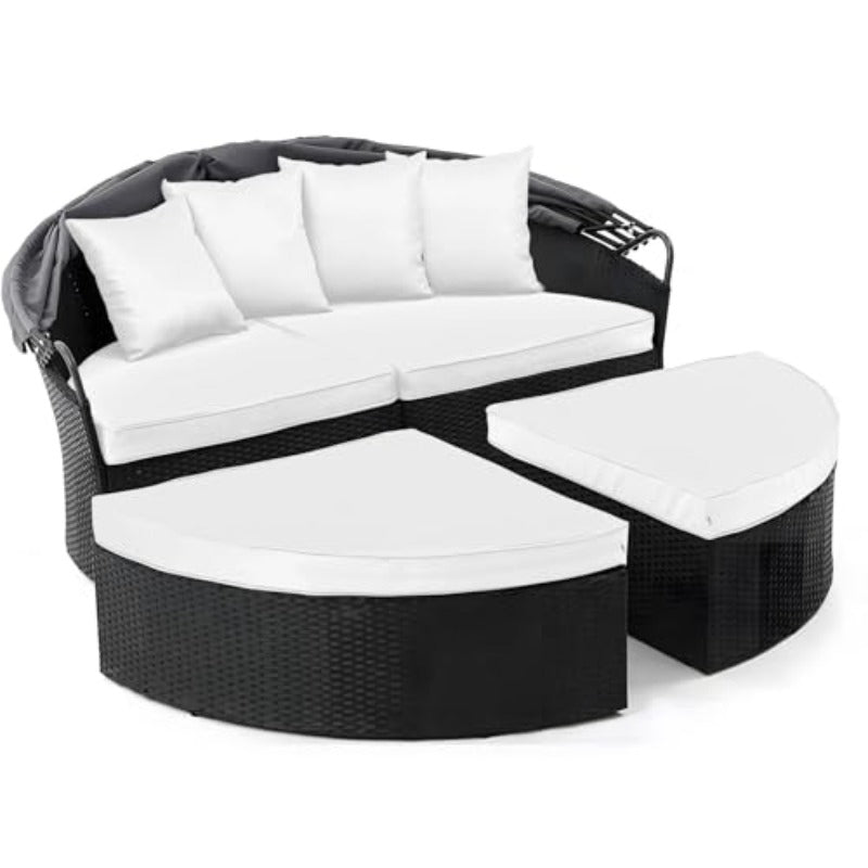 4pcs Outdoor Round Daybed Cushion Cover with Zipper Anti-Slip Particles, Circle Sun Island Sunbed Mattress Covers Waterproof, Patio Day Bed Cushions Slipcover solely COVER White, 66664Inch