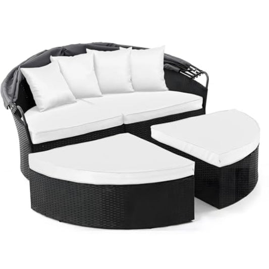 4pcs Outdoor Round Daybed Cushion Cover with Zipper Anti-Slip Particles, Circle Sun Island Sunbed Mattress Covers Waterproof, Patio Day Bed Cushions Slipcover solely COVER White, 66664Inch