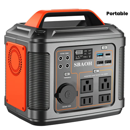 SBAOH 300W Portable Power Station 296Wh 80000mAh Solar Powered Generator with 100W PD Fast Charging, 13 Outlets, Digital Display, Lithium-ion Battery for Home Backup, RV Camping, And Emergency Power - (60W Solar Panel Is Optional)