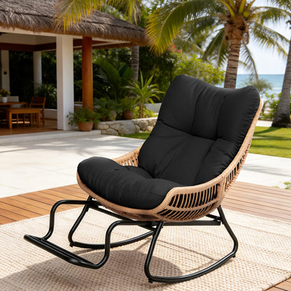 Outdoor Papasan Rocking Chair with Adjustable Footrest, Oversized Rocking Egg Chair Comfortable Outdoor Lounge Chairs for Patio Garden Deck Relaxation And Leisure Perfect for Outdoor Use Stylish Design
