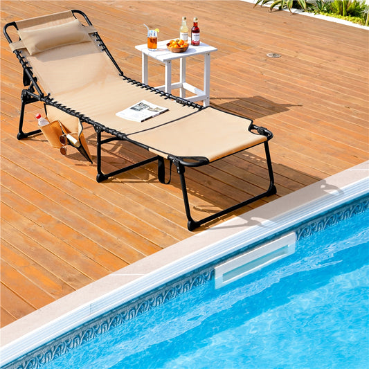 Costoffs 26.4" Tanning Chair with Face Hole, Adjustable 5-Position Folding Chaise Lounge Chairs, Outdoor Lounge Chairs for Lawn, Beach, Patio