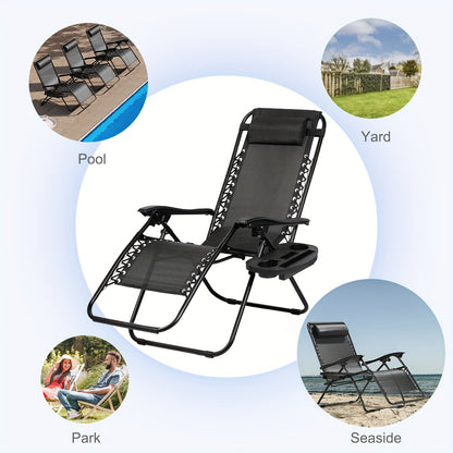 Pair of Outdoor Adjustable Lounge Chairs, Zero Gravity Recliners, Ideal for Camping And Beach Relaxation, Featuring a Cup Holder