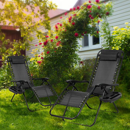 Pair of Outdoor Adjustable Lounge Chairs, Zero Gravity Recliners, Ideal for Camping And Beach Relaxation, Featuring a Cup Holder