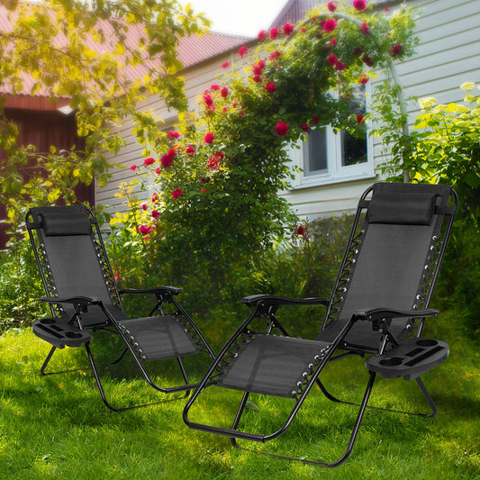 Pair of Outdoor Adjustable Lounge Chairs, Zero Gravity Recliners, Ideal for Camping And Beach Relaxation, Featuring a Cup Holder