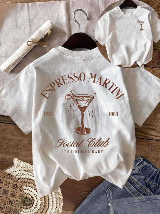 Women's Espresso Martini Print T-Shirt - Vodka & Juice Short Sleeve Round Neck Top, Casual Summer & Themed Outfit, Machine Washable for Lovers & Bartenders (- Wear)