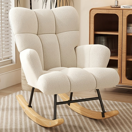 Teddy Fleece Padded Widened 18.5In Seat Recliner, Accent Chair Rocking Chair, High-Back Armchair with Cushioned Seat, Quiet Anti-Slip Base, Suitable for Living Room, Bedroom, And Multi-Scenario Use, Holiday Gift