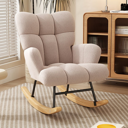 Teddy Fleece Padded Widened 18.5In Seat Recliner, Accent Chair Rocking Chair, High-Back Armchair with Cushioned Seat, Quiet Anti-Slip Base, Suitable for Living Room, Bedroom, And Multi-Scenario Use, Holiday Gift
