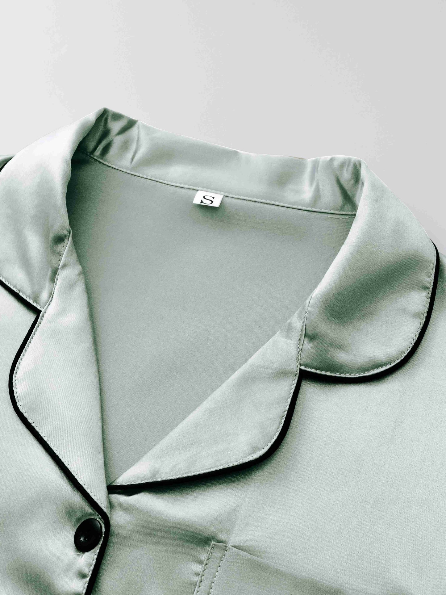 Women'S Solid Satin Casual Pajama Set, Short Sleeve Buttons Lapel Top & Shorts & Pants, Comfortable Relaxed Fit